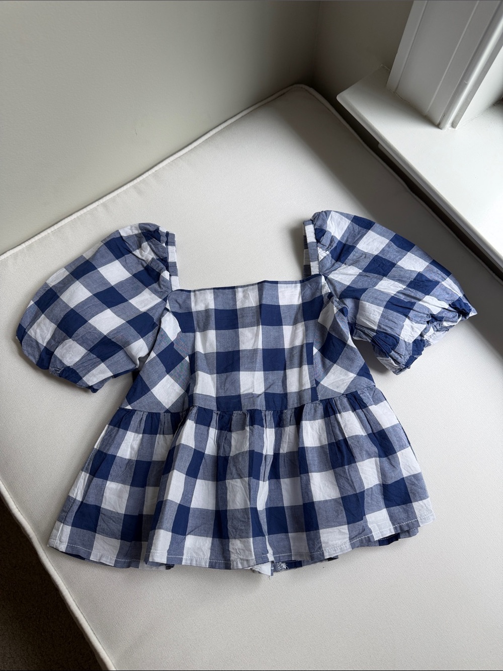 Janie + Jack Girls Blue & White Gingham Puff-Sleeve Top 3